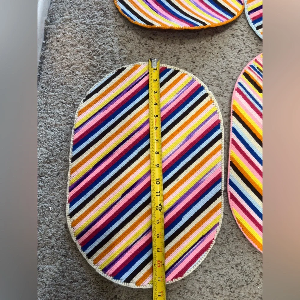 Vintage Set Of 5 Oval Stripes  Rainbow  Cotton Crochet Placemats  Set 1980s‎